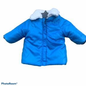 First Impressions Winter Jacket white & blue Reversible size 0-3 months NEW